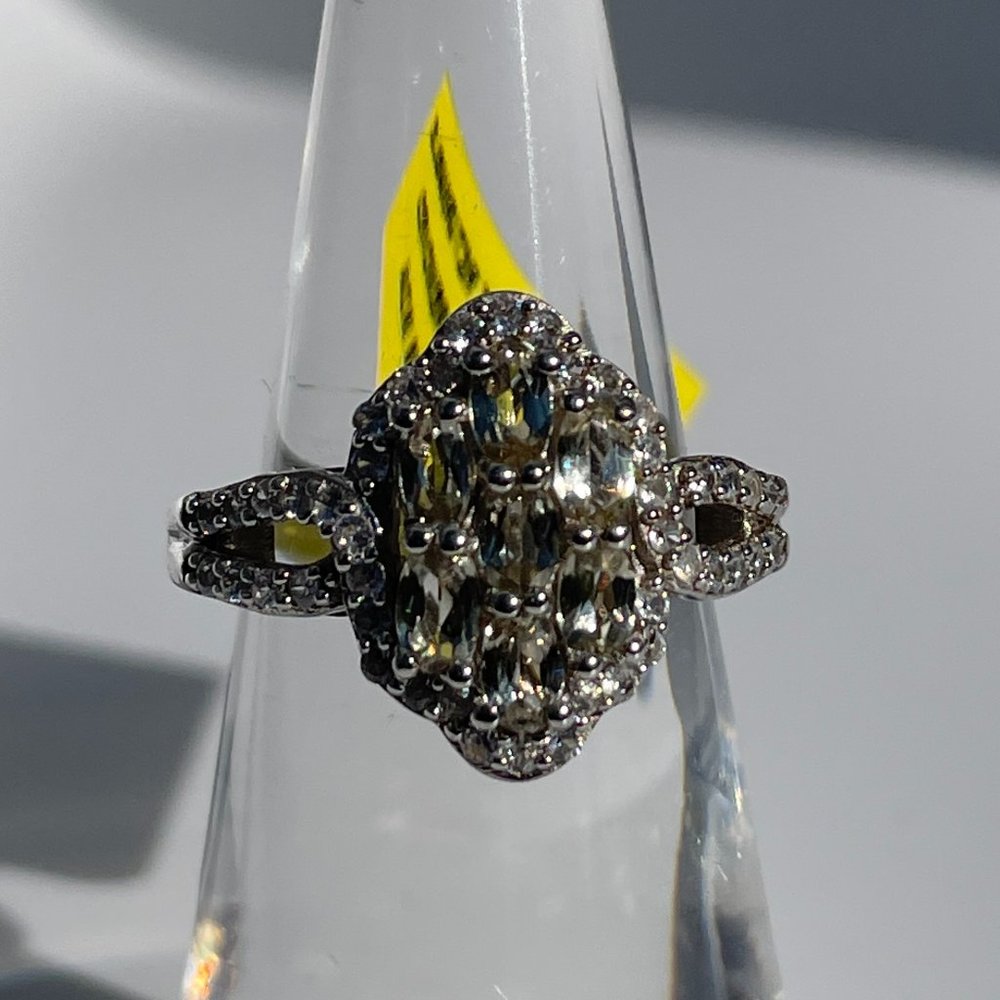 Turkizite and Natural White Zircon Cluster Ring -- Size 5